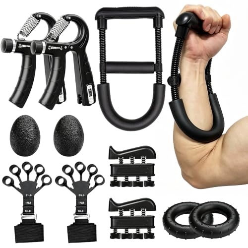 Hand Grip Strength Trainer Kit Wrist and Forearm Developer Strengthener - color: Carbon Black