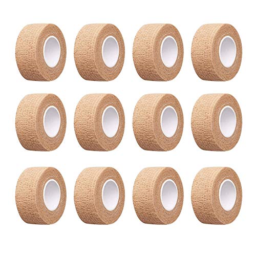12pc-1 Inch Wide Skin Colour Elastic Self- Adhesive Bandage Finger Tape,Bandage Wrap for Wrist and Ankle,Chair and Table Legs to Reduce Friction and Noise - color: Skin Colour 12pcs
