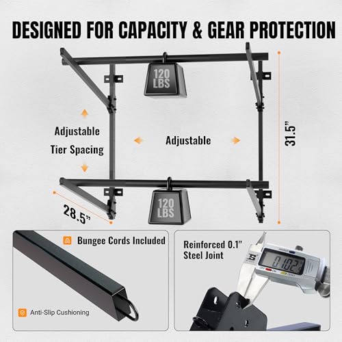 2-Tier Foldable Kayak Wall Mount Rack | Space-Saving Swing-Away Design - Heavy Duty Thickened Steel Storage Hanger for Kayaks, Canoes, 304 Stainless Steel Screw - size: Folding Wall Mount for 2 kayaks-H31.5"
