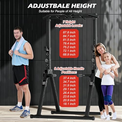 Foldable Power Tower Pull Up Bar Station, Adjustable Height | 700lbs Loading,Free Standing Pull Up Power Tower Station,Portable and Space Saving,fits Woman and Man, Mulit-grips, - color: Black