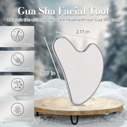 Stainless Steel Gua Sha Facial Tools | Premium Face & Body Massage Scraper for Skin Tightening & Sculpting | Gua Sha Beauty Tool for Jawline, Neck & Eyes with Travel Pouch – Perfect Skincare Gift - color: Silver Ss