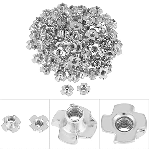 T Nuts zinc Plated Steel, 100PCS Rock Climbing Holds T Nuts Four Pronged Tee Nuts for Furniture Cabinets and Rock Climbing Holds (M6) - size: M6