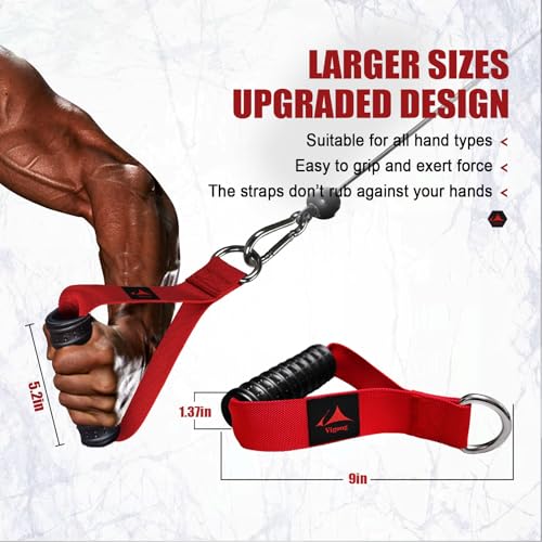 Heavy Duty Gym Exercise Handles Attachment for Cable Machine,Resistance Band,Pulley System Home Fitness Workout Equipment, with Elastic Rubber Grip and 2 Large Carabiners - color: Glory Red