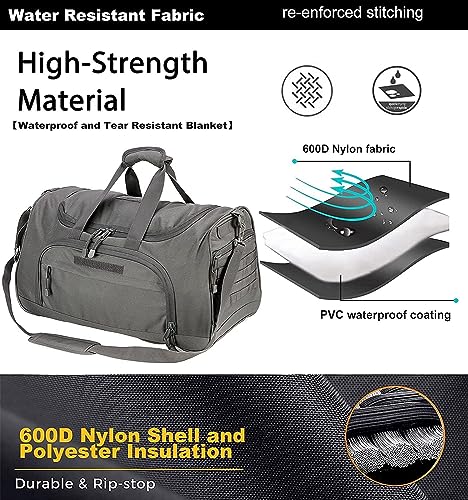 HYKING Gym Bag for Women & Men Tactical Duffle Military Weekender Work Out Lightweight Waterproof Sports Tote Shoe Pocket Gray - color: Gray