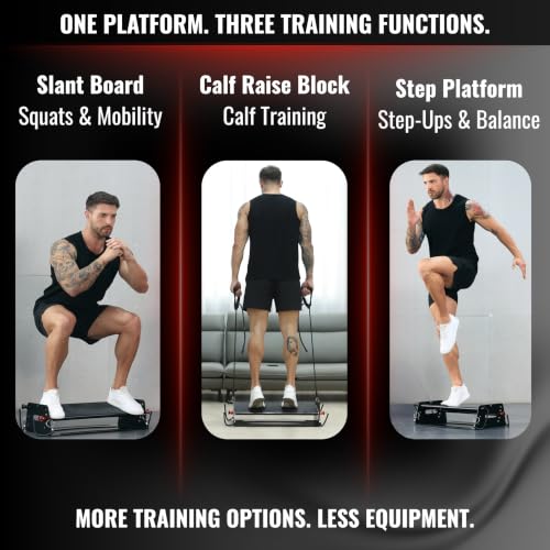 XXL 3-in-1 Adjustable Steel Slant Board, Calf Raise Block, Step Up Platform | Squats, step-ups, calf raises & stretches — heavy-duty steel adjusts 7°–28° across 3 heights for ankle mobility, 880lbs