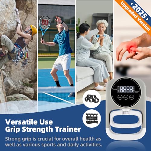 Grip Strength Tester Hand Gripper - Grip Strength Trainer Hand Dynamometer Handheld Meter LED Display Comfortable 265 Lbs / 120 Kgs Finger Strengthener for Sports Home School Gym Use - color: Gray