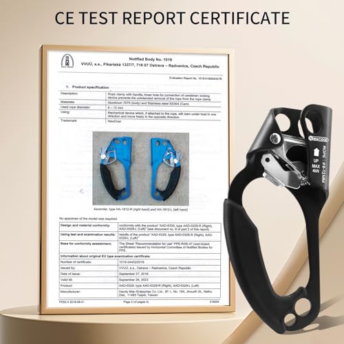 UIAA & CE Certified Hand Ascender Rock Climbing Tree Arborist Rappelling Gear Equipment Rope Clamp for 8~13MM Rope - color: Left Hand Black