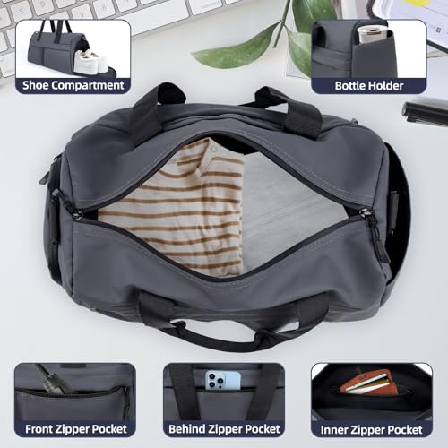 Small Gym Bag for Men Women - 17" Waterproof Duffel Bag with Shoe Compartment & Wet Pocket, Lightweight Carry On Overnight Weekender for Air Travel, Sports Workout Fitness Duffel