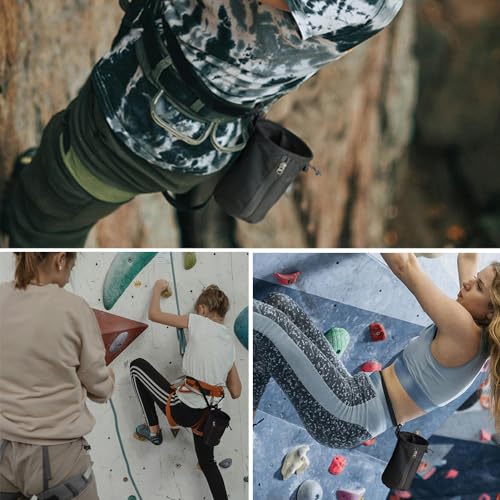 DONGKER Climbing Chalk Bag,Drawstring Bouldering Chalk Bag Bucket with Adjustable Belt & Zippered Storage Pockets for Rock Climbing Bouldering - color: black