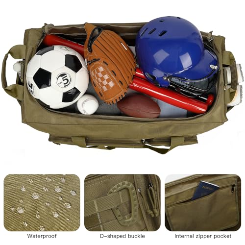 120L Extra Large Duffle Bag for Men, 32" Heavy Duty Sports Gym and Travel Duffel Bag with Shoes Compartment, Equipment Gear Bag for Football Soccer Baseball Hockey Helmets Pads, XL Giant Brown - color: Brown