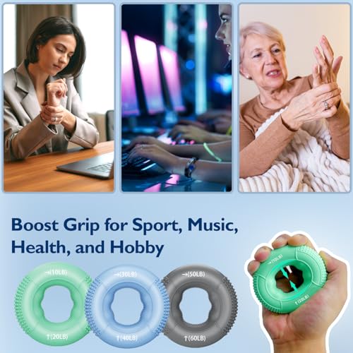 FitBeast Grip Strength Trainer, Finger Exerciser, Forearm Strengthener 9-Piece Kit, Hand Grip Strengthener Targeted Strength, Relief & Recovery - color: Green