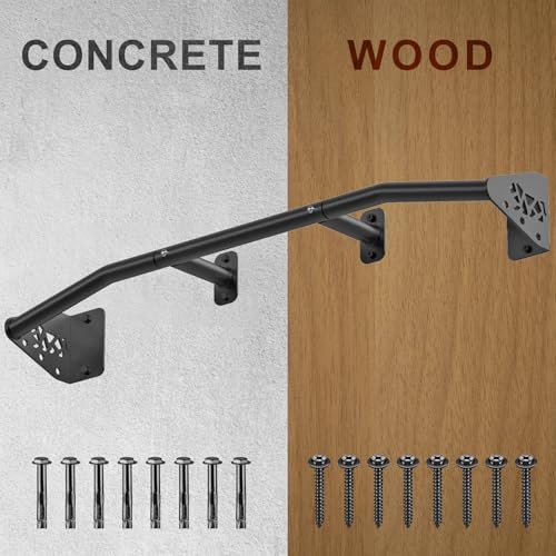 SELEWARE 32"/36" Wall Mount Pull Up Bar Joist Mount Chin Up Bar for Doorway | Heavy Duty Steel Construction Support 450 lb, w/Resistance Band Hooks, Fits 32"/36" Wall Studs for Home Gym Strength Training - size: B: 36" x 1.3" Dia Grip