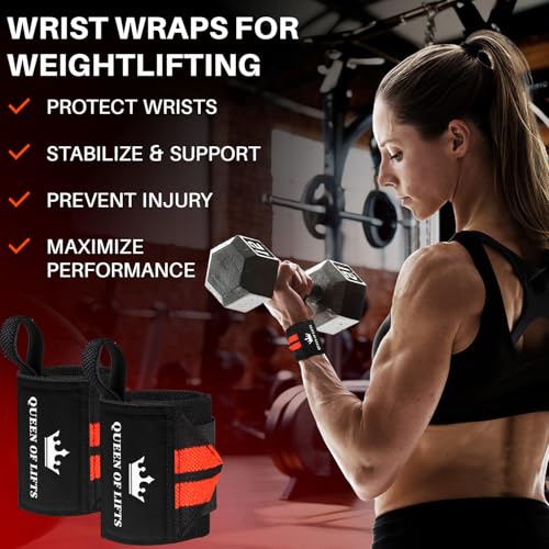 TECEUM Elastic Cotton Weightlifting Wrist Wraps with Thumb Loops, 1 Pair - color: Black and Red, style: 18" – Queen of Lifts