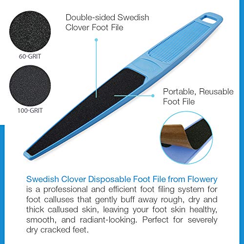 Flowery Swedish Clover Foot File Disposable Pad Kit, Great for Dry Cracked Feet, Refines Calluses - color: Blue Kit