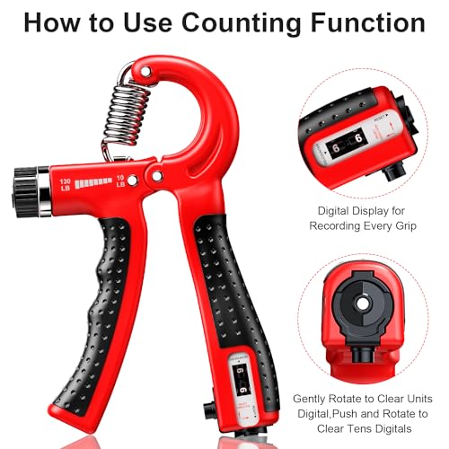 KDG Hand Grip Strengthener 2 Pack Adjustable Resistance 10-130 lbs Forearm Exerciser，Grip Strength Trainer for Muscle Building and Injury Recovery for Athletes - color: Red