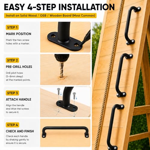 17 Inch Black Metal Playground Handles Set of 6, Heavy-Duty Climbing Wall Grab Bars, Indoor/Outdoor Monkey Bars for Playground, Backyard, Climbing Frames - color: Black