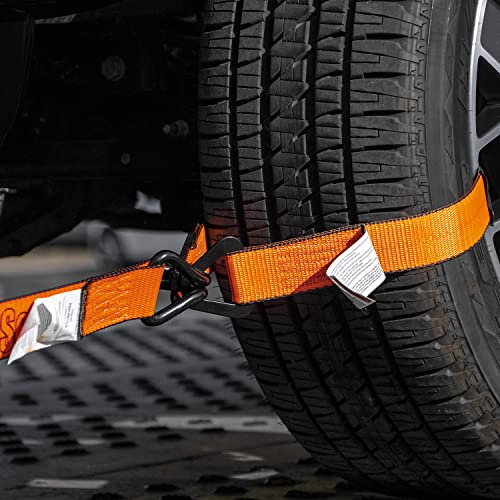 VULCAN Car Tie Down Axle Strap with Wear Pad - 2 Inch x 36 Inch - 4 Pack - PROSeries - 3,300 Pound Safe Working Load - size: 2" x 36" ProSeries Orange (4 Pack)