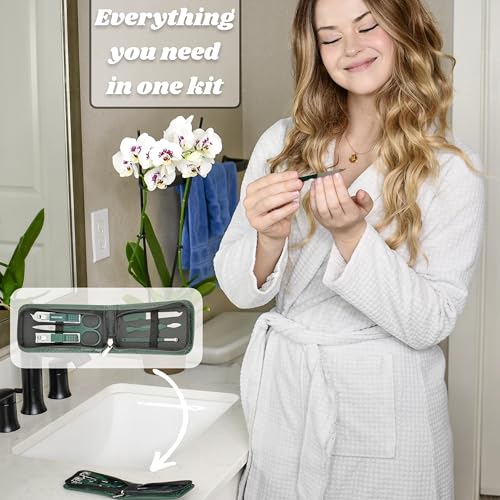 Portable Nail Clipper Set – 6-Piece Travel Manicure Kit for Men & Women – Includes Nail Clippers, Scissors, File & Grooming Tools in Compact Zip Pouch (Green) - color: Green