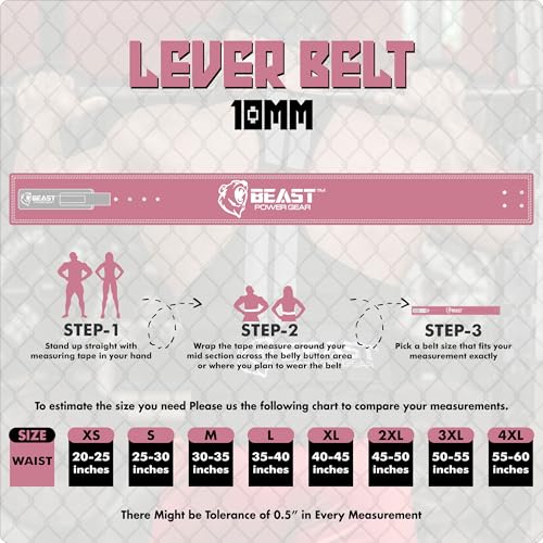 Beast Power Gear Weight Lifting Belt Lever Buckle 10MM 13MM Thick & 4 Inches Free Strap Weightlifting, Powerlifting, Deadlifts, Squats Men Women - color: Solid Pink, size: Large
