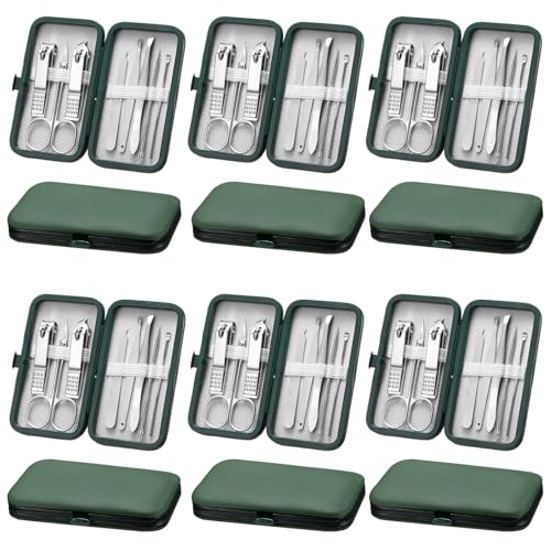Geosar 12 Sets Manicure Set Nail Clippers Pedicure Kit 8 in 1 Grooming Stainless Steel Kits Nail Care Tools with Travel Case for Employee Coworker Teachers Nurse Gifts(Green) - color: Green