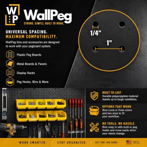 WallPeg Pegboard Bins - 6 Each 7" & 6 Each 5" ORGANIZING Bins - Hooks to Peg Board Panel Organize Hardware Arrange Accessories Workbench Tool Organizer Garage Storage -Made in USA- - style: 6 (7" Bins) & 6 (5" bins)