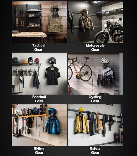 OneTigris Motorcycle Helmet Holder Wall Mount, Tactical Gear Holder with Helmet Stand and Plate Carrier Hanger, Solid Wood Wall Rack Organizer & Display for Police, Football, Cycling Gear - color: Black