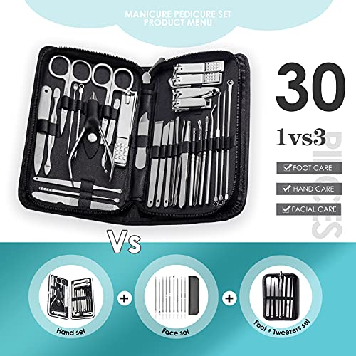 WOAMA Manicure Set 30 In 1 Nail Clipper Set Nail Kit For Women Men Stainless Steel Manicure Kit Professional with Travel Case - color: Silver