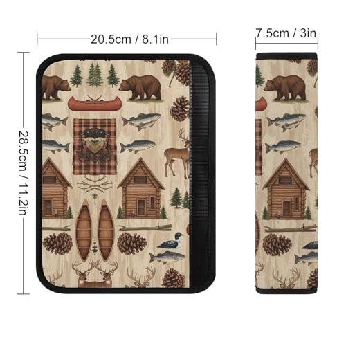 Soft Padded Car Seat Belt Pad for Elderly Support, Stroller Pushchair High Chair, 2 Pack Hunting Cabin Country Fish Deer Bear Shoulder Harness Cover Anti-Slip Pad - color: Pattern 1013