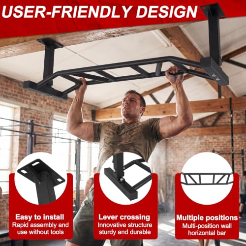 47 Inch Ceiling Mount Pull Up Bar Heavy Duty Multi-Grip Chin Up Bar Adjustable Height&Supports to 1000 Lbs Fitness Trainer Home Gym Equipment