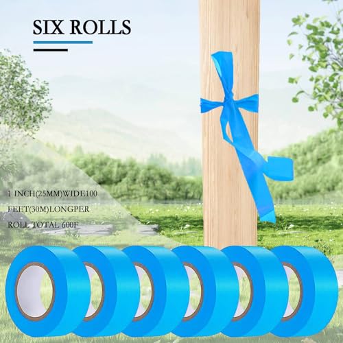 6 Pack Blue Flagging Tape, Non-Adhesive Plastic Ribbon Neon Marking Roll | 1"*600ft, Marking Tape for Tree Marking, Hunting, Boundaries and Hazardous Areas,Trail Marking - color: Blue