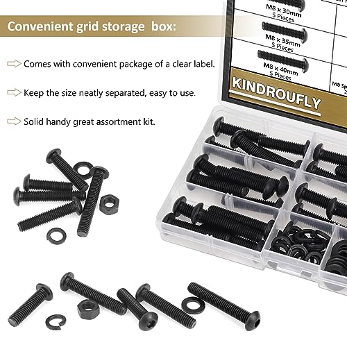 77 Pieces Black M8 x 30/35 /40/45 /50 mm Button Head Socket Cap Screws Nuts Washers Assortment Kit, 10.9 Grade Alloy Steel - size: M8 x 30/35/40/45/50mm, style: Button Head