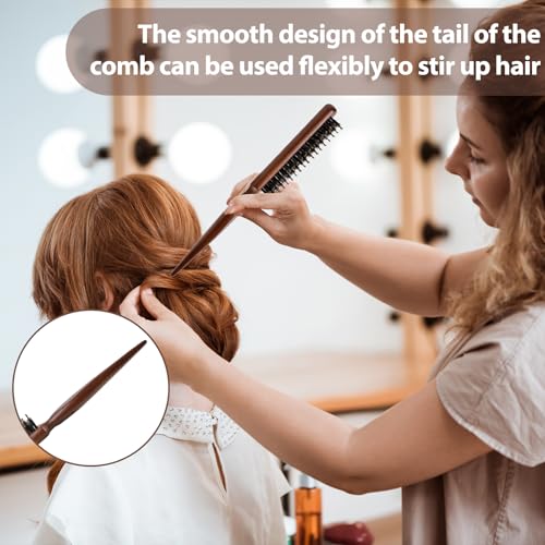 Boar Bristle Teasing Brush for Slick Back Hair, Hair Teasing Brushes for Women Styling Brush with Wooden Rat Tail Handle for Edge Control, Backcombing, Thin Thick Curl Training to Create Volume Smooth