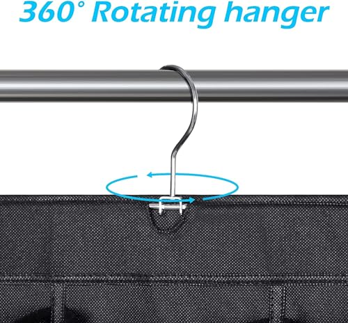 MISSLO 30 Large Pockets Dual Sided Hanging Shoe Rack for Closet Organizer with Rotating Hanger Hanging Shoe Shelves, Black - color: Jet black
