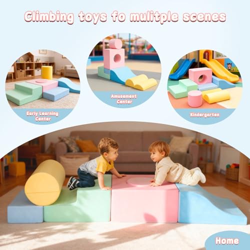 MIND&ACTION 6 Pieces Toddler Climbing Toys Indoor, Climbing Toys for 1 Year Old, Soft Play Set Baby Foam Climbing Blocks for Toddler 1-3