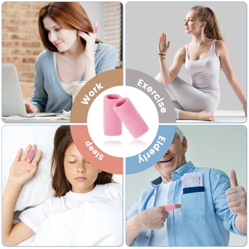 Finger Compression Sleeves, 10 Pcs | Finger Protectors Cots for Arthritis Swelling Basketball Sport, Breathable Elastic - color: Pink