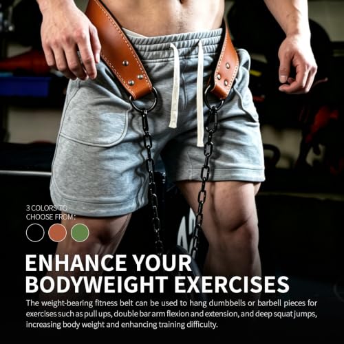 Weight Lifting Dip Belt with 36 Inch 6mm Thick Steel Chain for Weight Lifting, Pull Ups, Squats, Bodybuilding Training - color: Brown