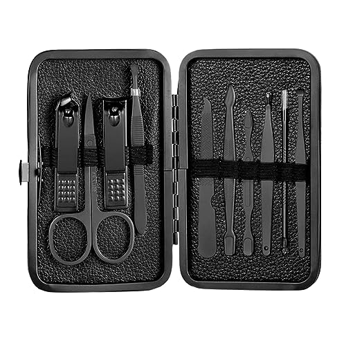 Manicure Set, 10 in 1 Professional Stainless Steel Nail Clipper with Luxurious Case,Pedicure Kit,Grooming Kit for Men,Portable Toenail Clippers for Women and Men - size: Black