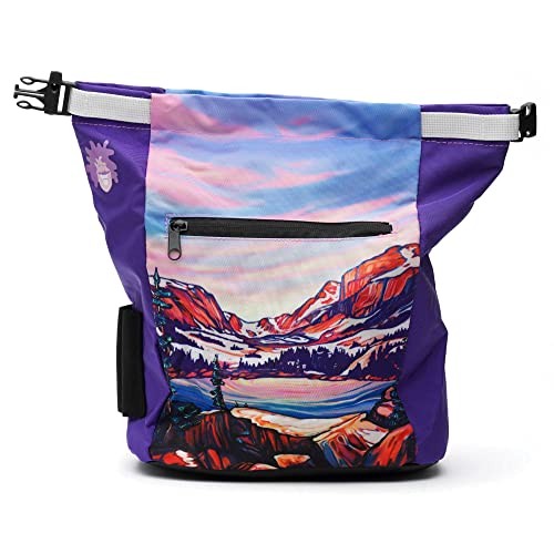 Rock Climbing Chalk Bucket | for Bouldering Gym & Outdoor Use | Durable Hook & Loop Closure, 2 Zippered Pockets, Easy-Carry Handle - style: Rocky Mountains