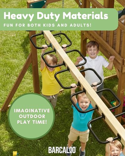 Barcaloo 12 x 8 Monkey Bars, Black - Set of 6, U-Shaped Metal Bars | For Swing Set, Ceiling Mount or Playground Ladder, Includes Mounting Hardware - color: Black