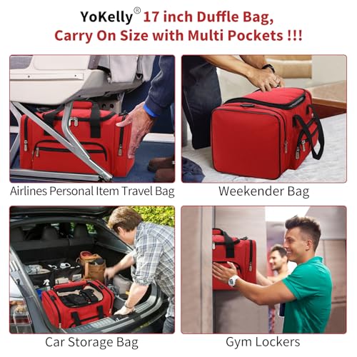 Small Duffel Bag, 17 inch, Red | 25L, Multi Pockets, Carry On, Weekender Bag, Travel Gym Sport, 17x10x9 in - color: Red, size: 17 inch - 1.0