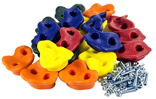 Squirrel Products Rock Climbing Holds for Kids, Deluxe Extra Large Climbing Rocks with Mounting Hardware - DIY Rock Wall Indoor & Outdoor Playground Accessories Wall Climbing Kit - Ages 3+ - style: 20 Pack XL Deluxe