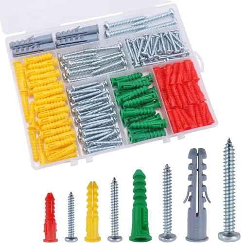 JEGONFRI 208PCS Drywall Anchors & Screws Kit, 4 Sizes, Wall Anchors | Versatile for Various Walls, Rust-Resistant Coating, High Load Capacity, Reusable Case