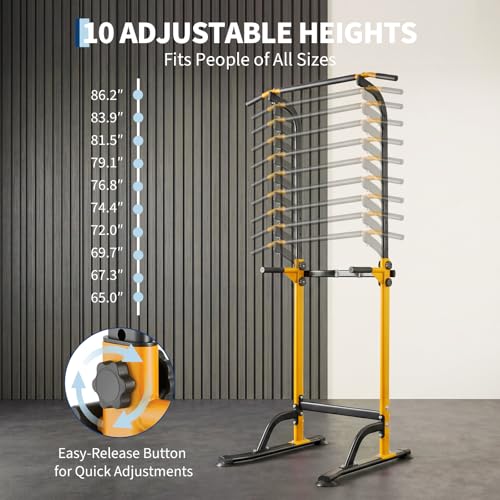 Power Tower Pull Up Bar Station - 330 LBS Stable Multi-Function Gym Dip Station for Home Strength Training Equipment - 10 Adjustable Heights Heavy Duty Pull-Up Tower with h-Shaped Base & Push-Up - color: Yellow