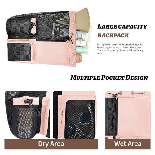 Beach Backpack with Wet Pocket Drawstring Mesh Beach Bag Waterproof Swimming Pool Backpack for Men and Women - color: Pink