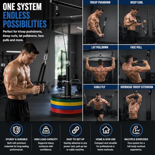 Cable Pulley System Gym,Fitness LAT and Lift Pulley System Dual Cable Machine with Upgraded Loading for Triceps Pushdown,Biceps Curl,Back,Shoulder Workouts Home Gym Equipment