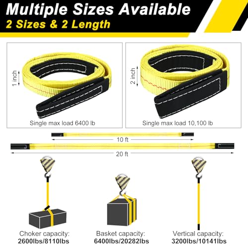 2 Pcs 10' x 2" Lifting Sling Straps Heavy Duty Web Slings Lifting Polyester Nylon Sling Web Slings Tree Saver Recovery Strap for Hoist Car Constructions Steel Trailer Outdoor Using - size: 10' X 2"
