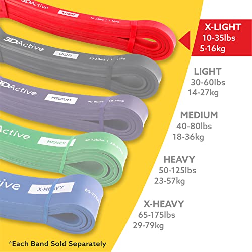 3DActive Pull Up Assist Band - Resistance Band for Strength Training, Powerlifting, Body Stretching, Crossfit - Exercise Guide Included. - color: #1 Red- 10 to 35 Pounds (1/2 " *4.5mm) - Single Band