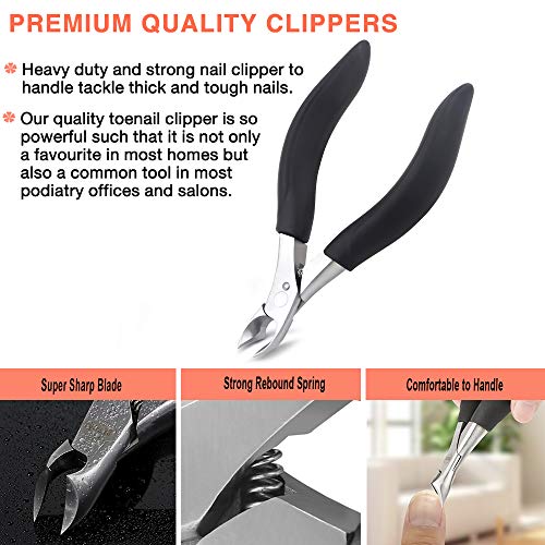 BEZOX Thick Toenail Clippers - Precision Large Toe Nail Clipper for Thick Nails, Comfort Grip Fingernail Clipper, Ergonomic Long Handle Nail Cutter, Professional-Grade Stainless Steel - color: Black
