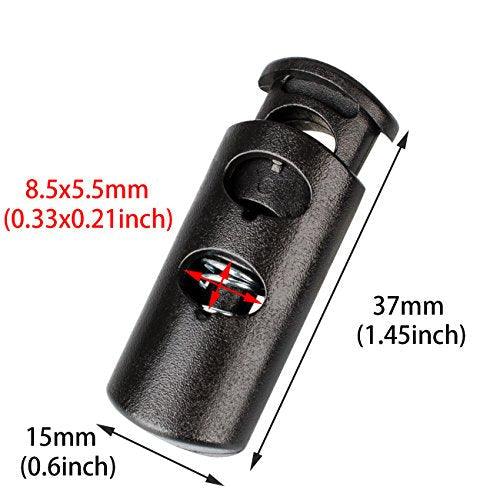 DYZD Double Hole Cord Locks End Plastic Spring Stop Toggle Stopper for Drawstrings, Paracord (Black, 10 PCS)
