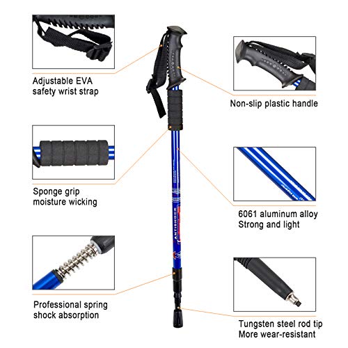 Aihoye Trekking Poles,Adjustable Shock Absorbing Hiking Walking Stick-2Pcs | Aviation aluminum,Collapsible, Lightweight, All-terrain walking poles, Carry bag included - color: blue